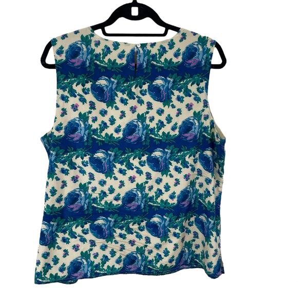 Talbots Silk Cotton Blend Blue Floral Print Sleeveless Top Womens Plus Size 16 - Picture 3 of 5